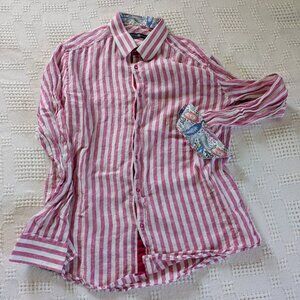 Pink and White Striped Linen Shirt
